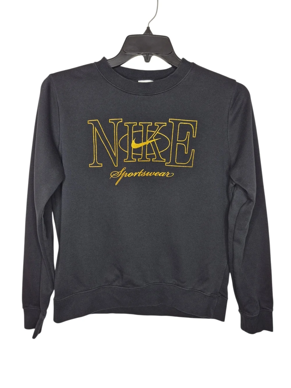 Nike Sportswear Gold Metallic Shimmer Logo Sweatshirt Black Womens Small